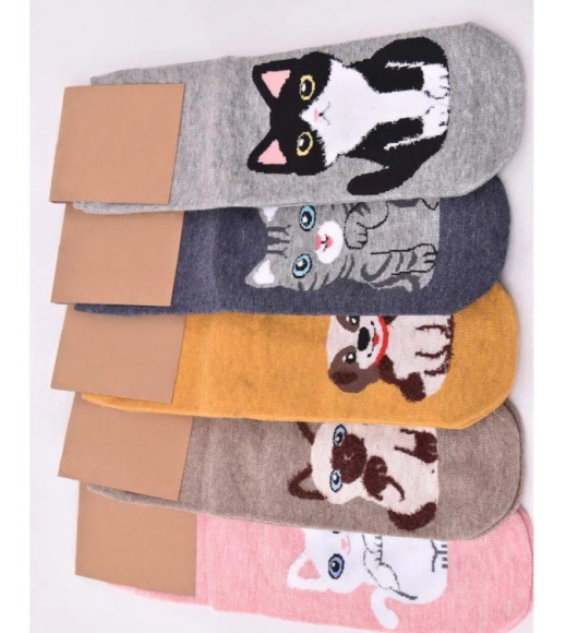 Гірчичні трикотажні шкарпетки з котячим декором