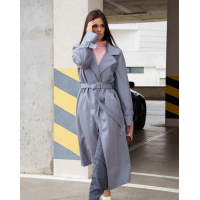 Серый тренч из эко-кожи