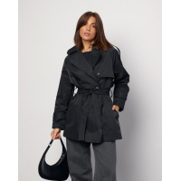 Черный двубортный тренч с вставкой