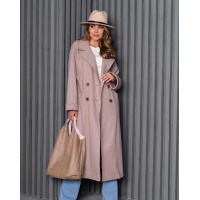 Бежевое удлиненное пальто с разрезами