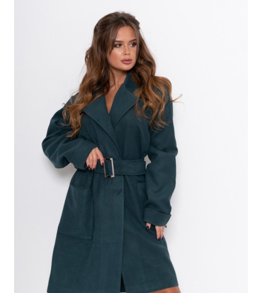 Темно-зелене кашемірове пальто з кишенями