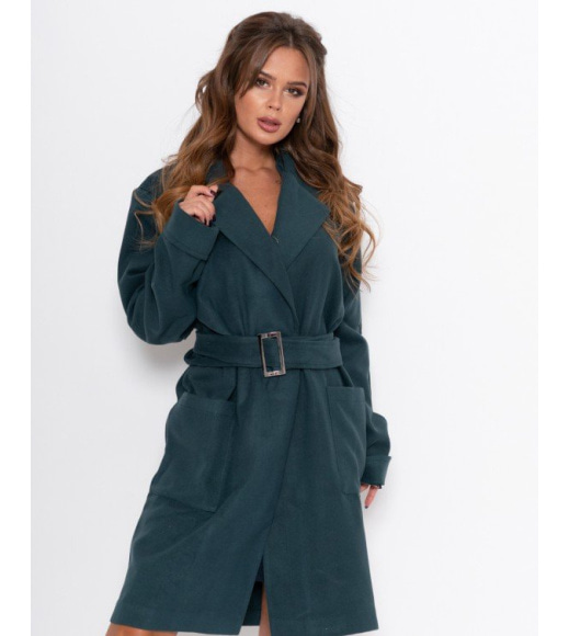 Темно-зеленое кашемировое пальто с карманами