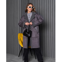 Серая дубленка на меху с длиной ниже колен Серая дубленка на меху с длиной ниже колен