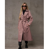 Бежевый длинный тренч с вставками