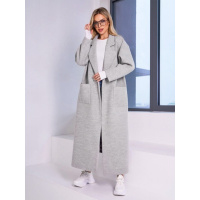 Светло-серое комбинированное пальто-кардиган с карманами