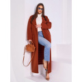 Терракотовое комбинированное пальто-кардиган с карманами