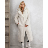 Белое удлиненное фактурное шерстяное пальто