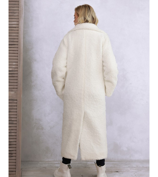 Біле видовжене фактурне вовняне пальто