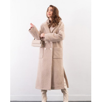 Бежевое пальто из букле с накладными карманами