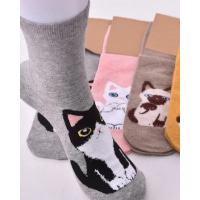 Коричневі трикотажні шкарпетки з котячим декором