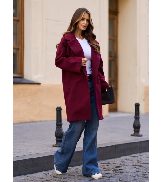Кашемировое пальто-кокон темно-бордового цвета