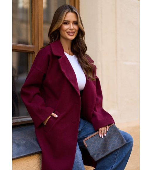 Кашемировое пальто-кокон темно-бордового цвета