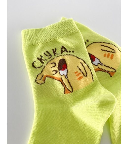 Салатові трикотажні високі шкарпетки з принтом