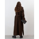 Темно-коричневое длинное кашемировое пальто с разрезами
