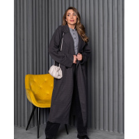 Темно-серое удлиненное пальто с разрезами