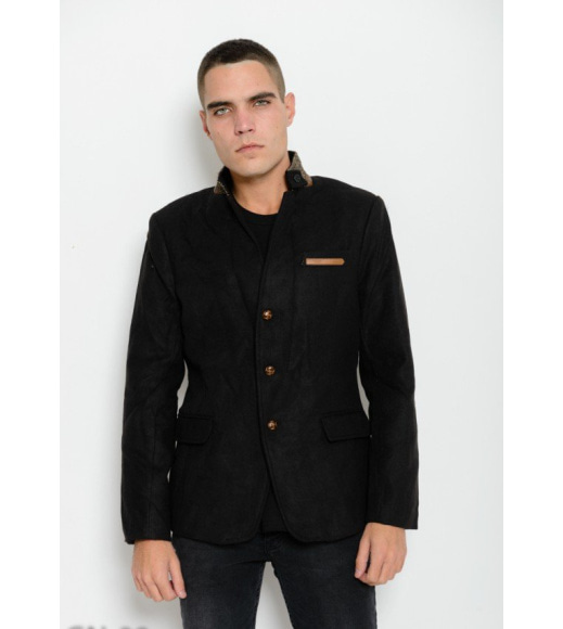 Черное пальто-пиджак с оригинальным воротником-стойкой