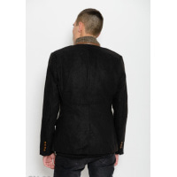 Черное пальто-пиджак с оригинальным воротником-стойкой