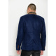 Темно-синее пальто-пиджак прямого кроя с оригинальным воротником-стойкой