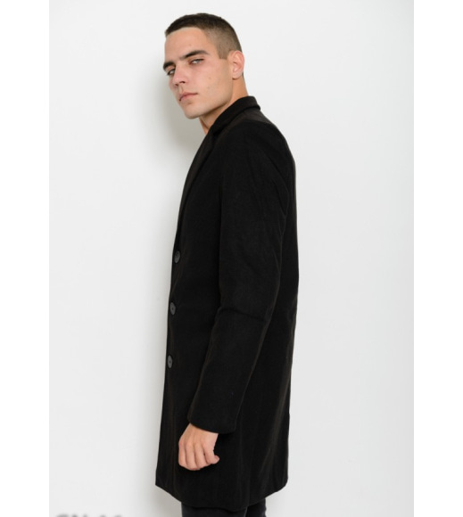 Черное прямое пальто на пуговицах с двубортным воротником