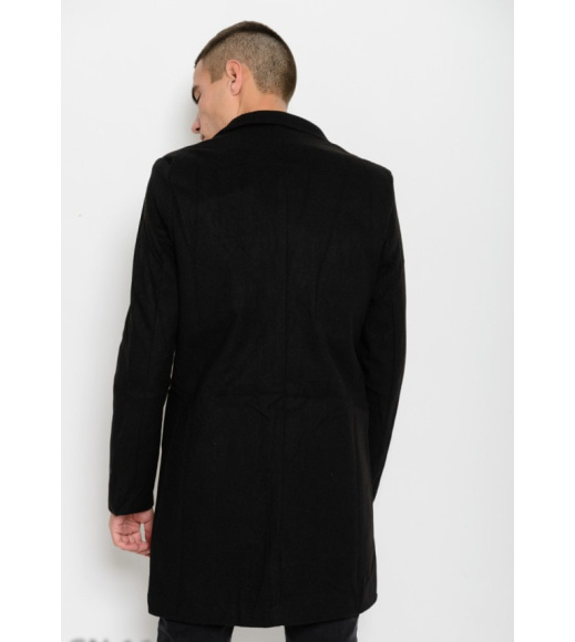 Чорне пряме пальто на гудзиках з двобортним коміром