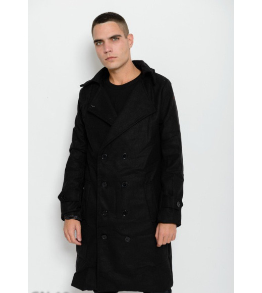 Чорне подовжене пальто прямого крою з клином ззаду