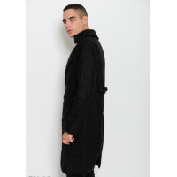 Черное удлиненное пальто прямого кроя с клином сзади