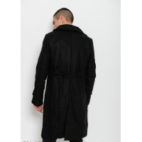 Черное удлиненное пальто прямого кроя с клином сзади