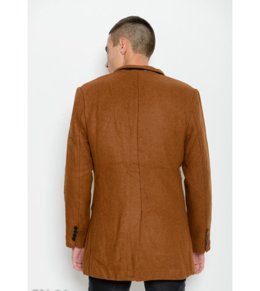 Коричневе класичне пальто прямого крою з широким коміром