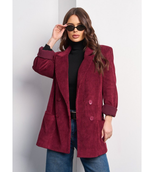 Удлиненный вельветовый пиджак цвета бургунди