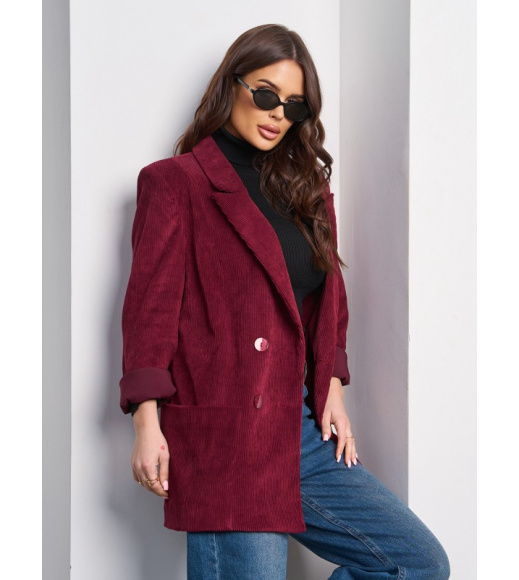 Удлиненный вельветовый пиджак цвета бургунди