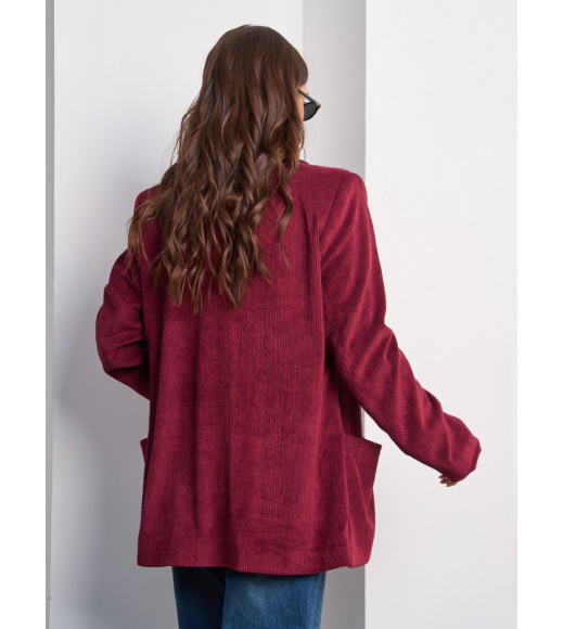 Удлиненный вельветовый пиджак цвета бургунди