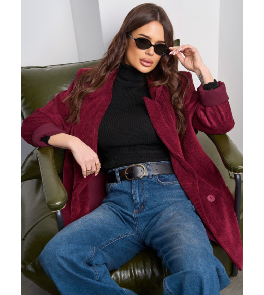 Удлиненный вельветовый пиджак цвета бургунди