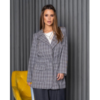 Клетчатый приталенный пиджак серого цвета