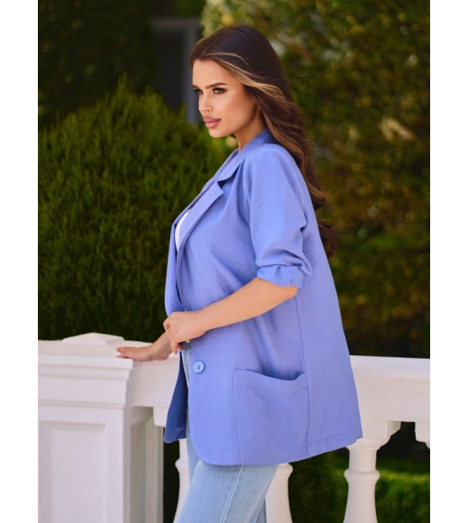 Голубой льняной пиджак с карманами