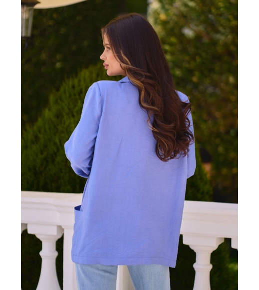 Голубой льняной пиджак с карманами