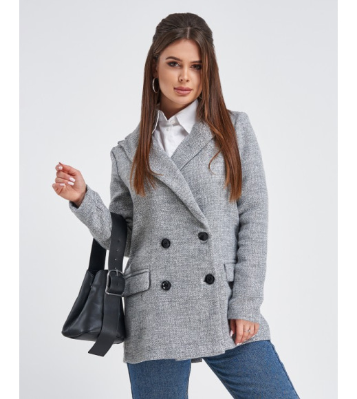 Серый твидовый двубортный пиджак