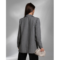 Твидовый черно-белый пиджак с принтом гусиная лапка