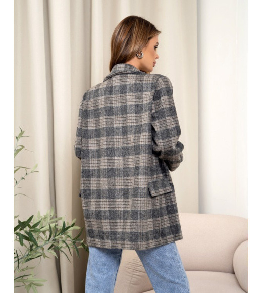 Серый клетчатый шерстяной пиджак