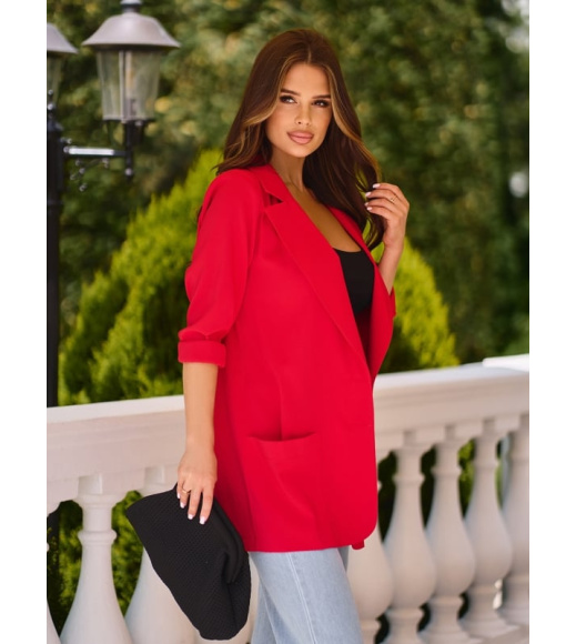 Красный льняной пиджак с карманами