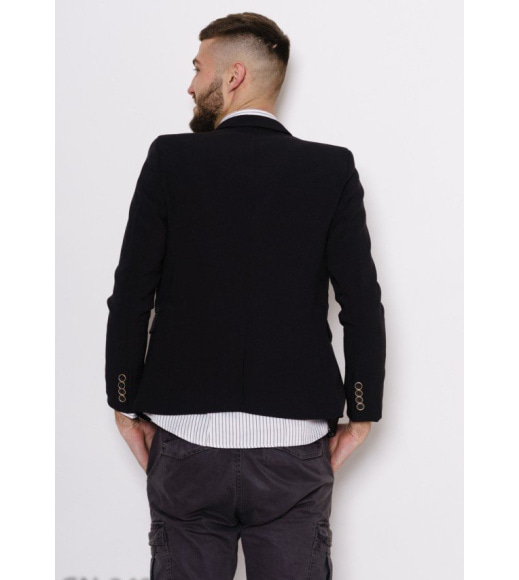 Черный классический пиджак с декоративной листочкой на груди