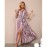 Длинное платье с полосатым принтом