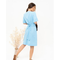 Блакитна лляна сукня-халат на запах