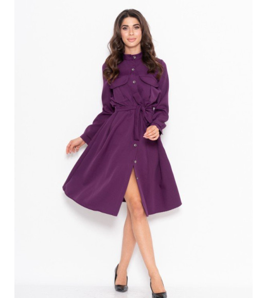 Фіолетове приталене плаття з кишенями
