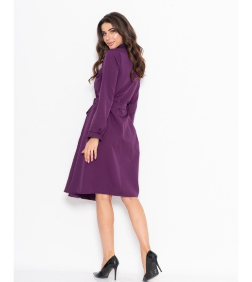 Фиолетовое приталенное платье с карманами