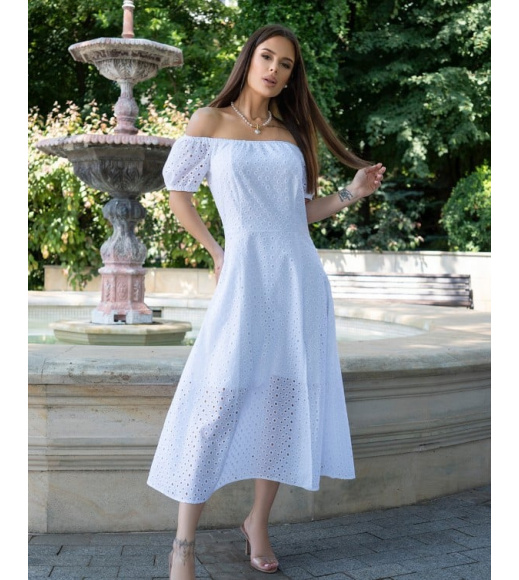 Ретро платье с разрезом из белой прошвы