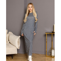 Серое ангоровое полосатое платье макси длины