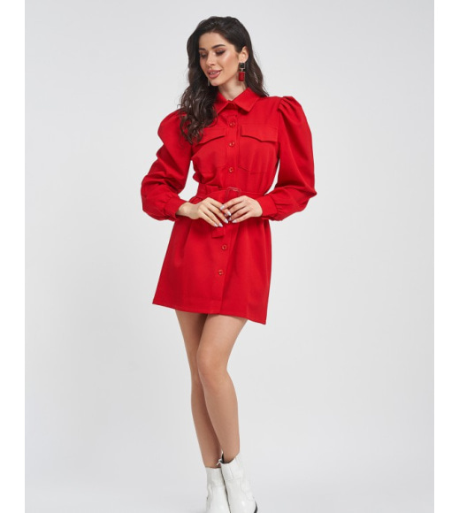 Червона сукня-сорочка з рукавами призбираними