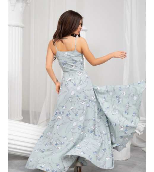 Мятное цветочное платье-халат длиной в пол