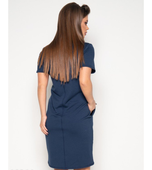 Темно-синє трикотажне плаття з потайними кишенями