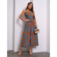 Бирюзово-оранжевый сарафан с запахом